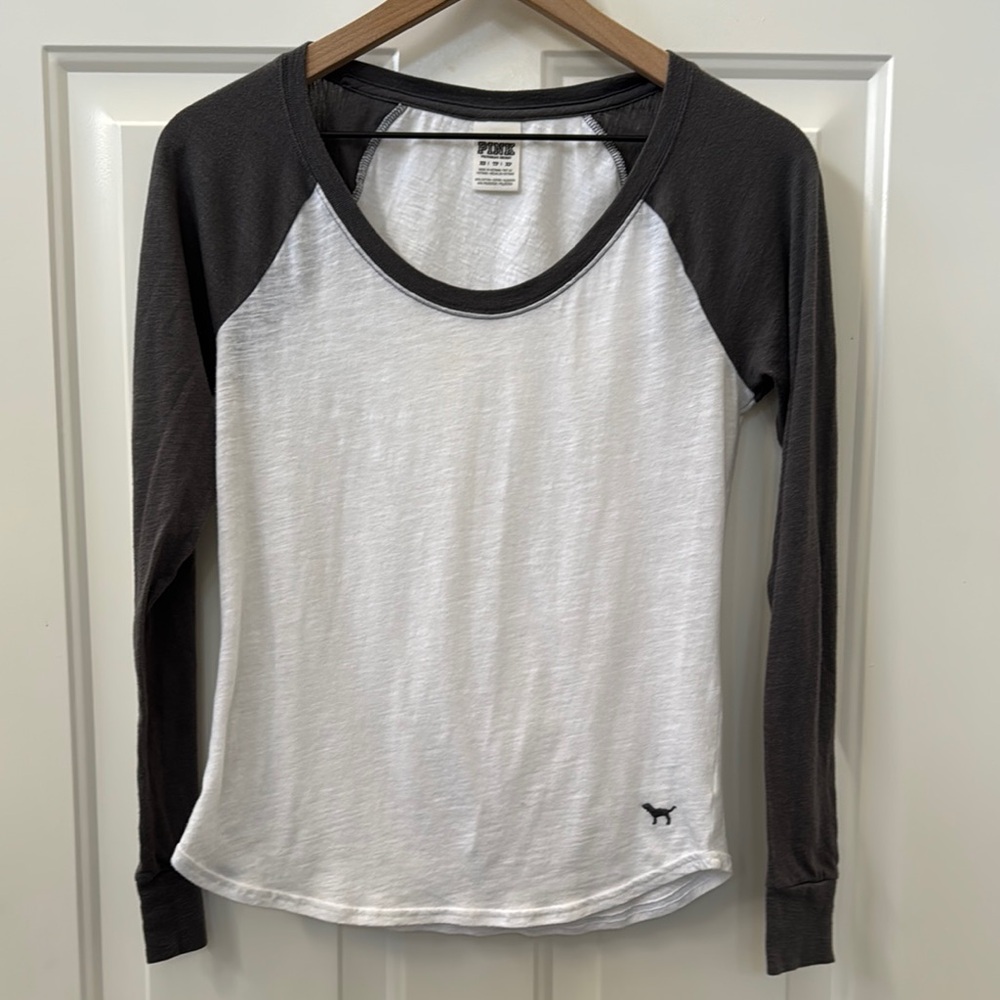 (2 for $10) PINK Victoria's Secret White and Gray Fitted Long Sleeve T-Shirt